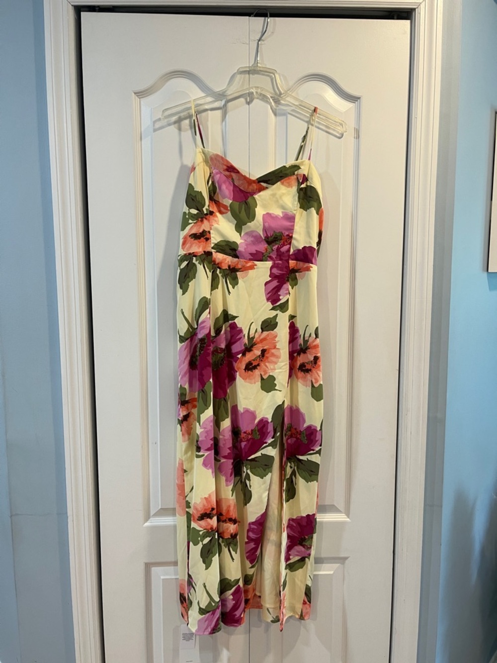 Abercrombie & Fitch Yellow Floral Midi Dress with Pink and Orange Blooms